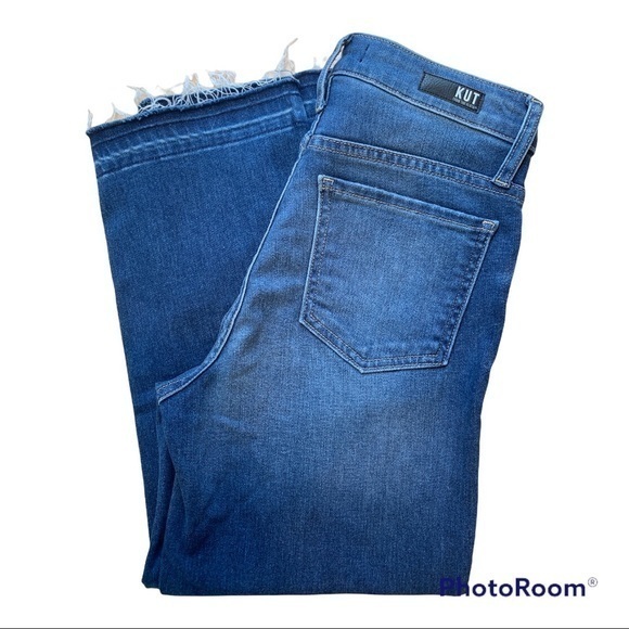 KUT From The Kloth Greta High Rise Crop Culotte frayed hem jeans - Picture 3 of 9